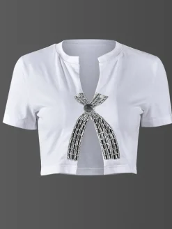 Rhinestone Split Hem Crop Top