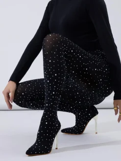 Rhinestone Stiletto Pointed Toe Pants Boots