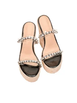 Rhinestone Transparent Strap Wedge Sandals