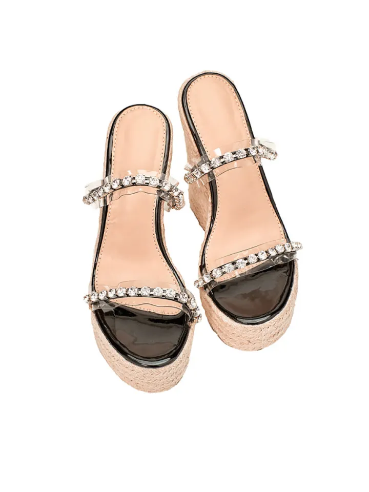 Rhinestone Transparent Strap Wedge Sandals