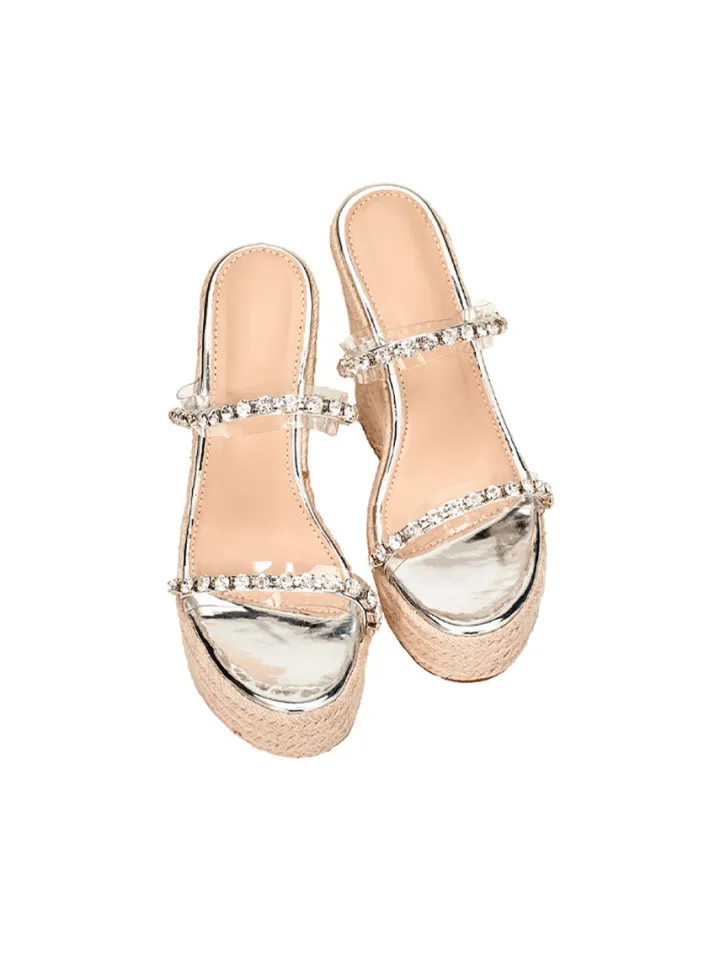 Rhinestone Transparent Strap Wedge Sandals