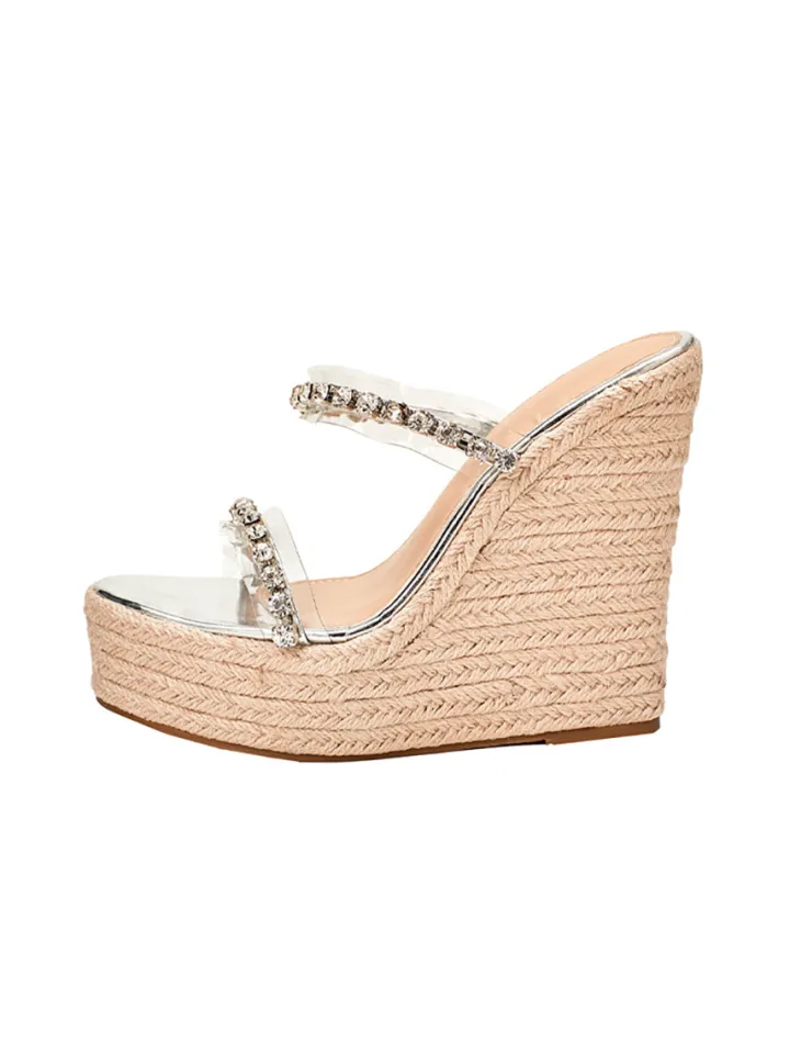 Rhinestone Transparent Strap Wedge Sandals