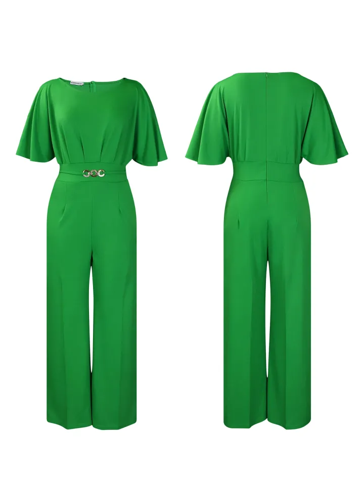 Round Neck Solid Color Wide-Leg Jumpsuit