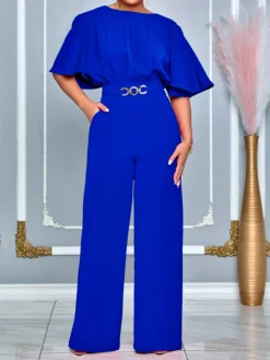 Round Neck Solid Color Wide-Leg Jumpsuit