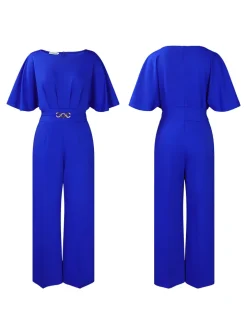 Round Neck Solid Color Wide-Leg Jumpsuit