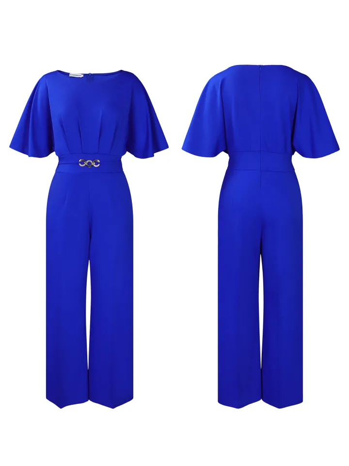 Round Neck Solid Color Wide-Leg Jumpsuit