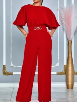 Round Neck Solid Color Wide-Leg Jumpsuit