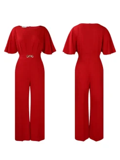 Round Neck Solid Color Wide-Leg Jumpsuit