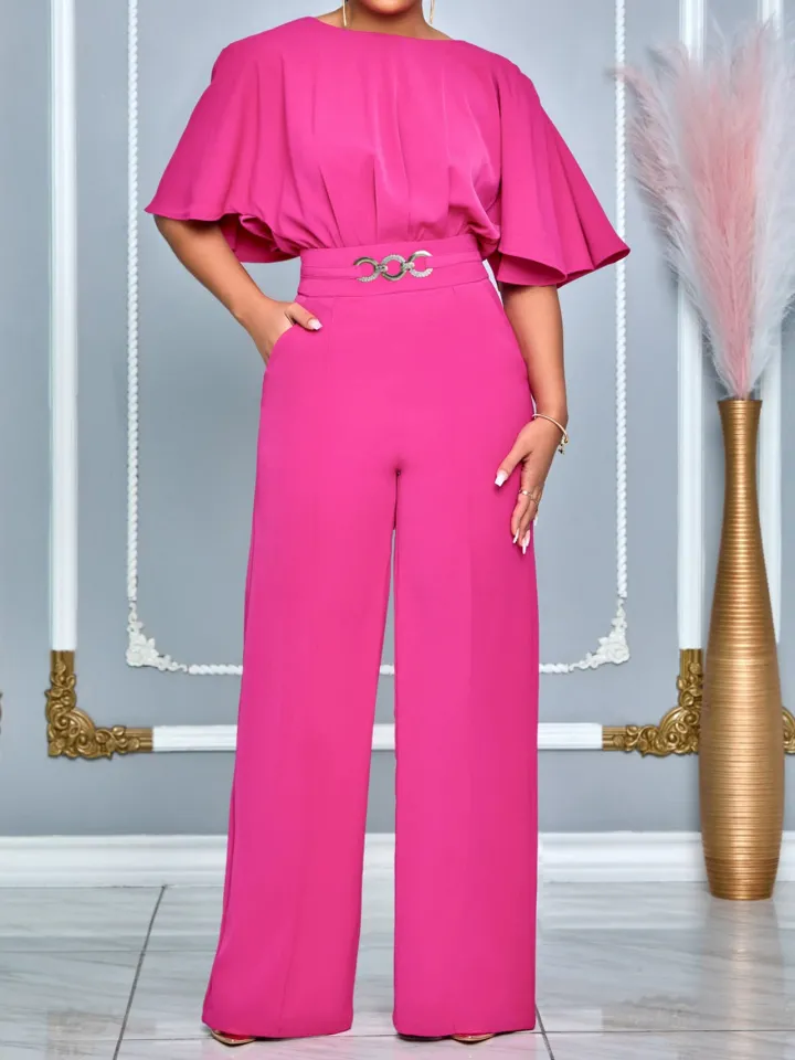 Round Neck Solid Color Wide-Leg Jumpsuit