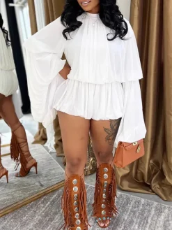 Ruffle Lantern Sleeve Top Shorts Set