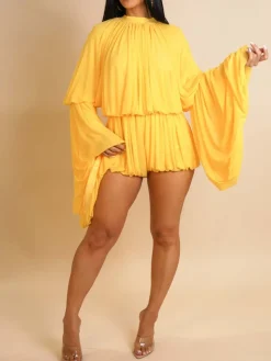 Ruffle Lantern Sleeve Top Shorts Set