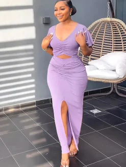 Ruffle Sleeve Crop Top Slit Maxi Skirt Set