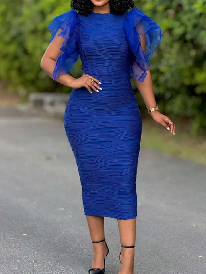 Ruffle Sleeve Patchwork Midi Dress