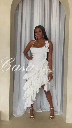 Ruffled Asymmetrical Ruched Cami Dress