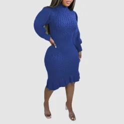 Ruffled Knitted Turtleneck Dress