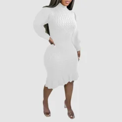 Ruffled Knitted Turtleneck Dress