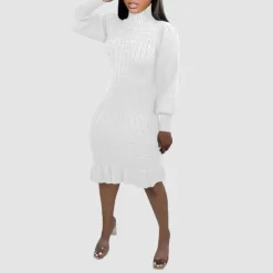 Ruffled Knitted Turtleneck Dress