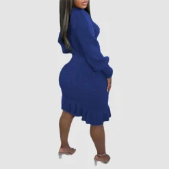 Ruffled Knitted Turtleneck Dress