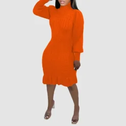 Ruffled Knitted Turtleneck Dress