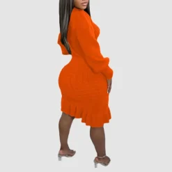 Ruffled Knitted Turtleneck Dress