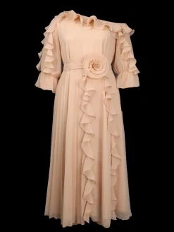 Ruffled Off-Shoulder Pleated Maxi Dress