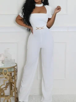 Scarf Neck Belted Wide Leg Jumpsuit