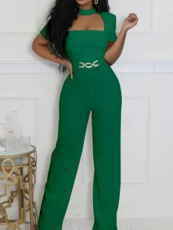 Scarf Neck Belted Wide Leg Jumpsuit