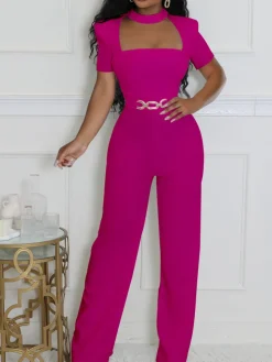 Scarf Neck Belted Wide Leg Jumpsuit