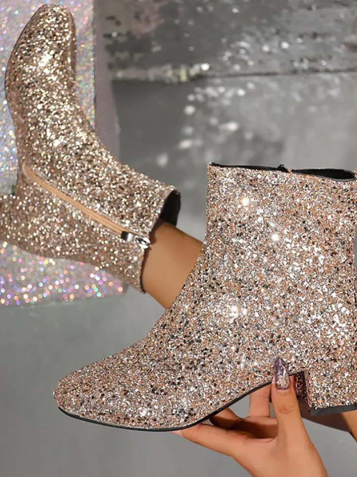 Sequin Glitter Ankle Boots