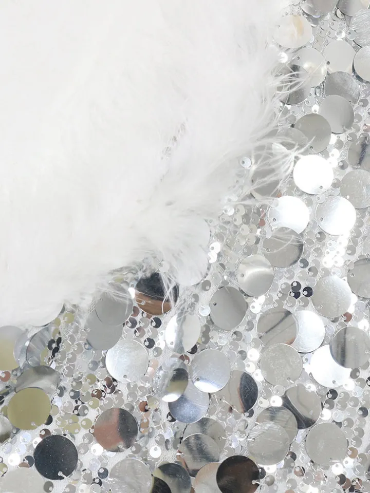 Sequin Halter Backless Feather Trim Dress