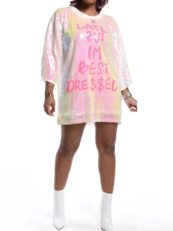 Sequin Letter Print Mini Dress