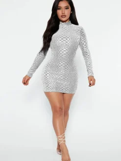 Sequin Patchwork Long Sleeve Mini Dress