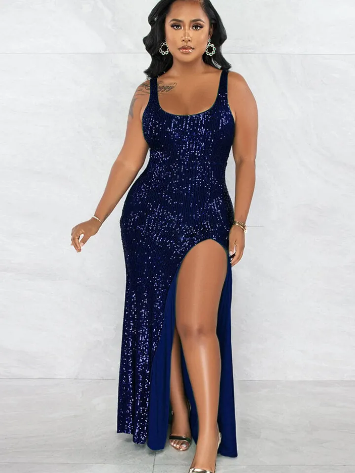 Sequin Sleevelesss Split Bodycon Maxi Dress