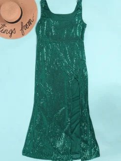 Sequin Sleevelesss Split Bodycon Maxi Dress