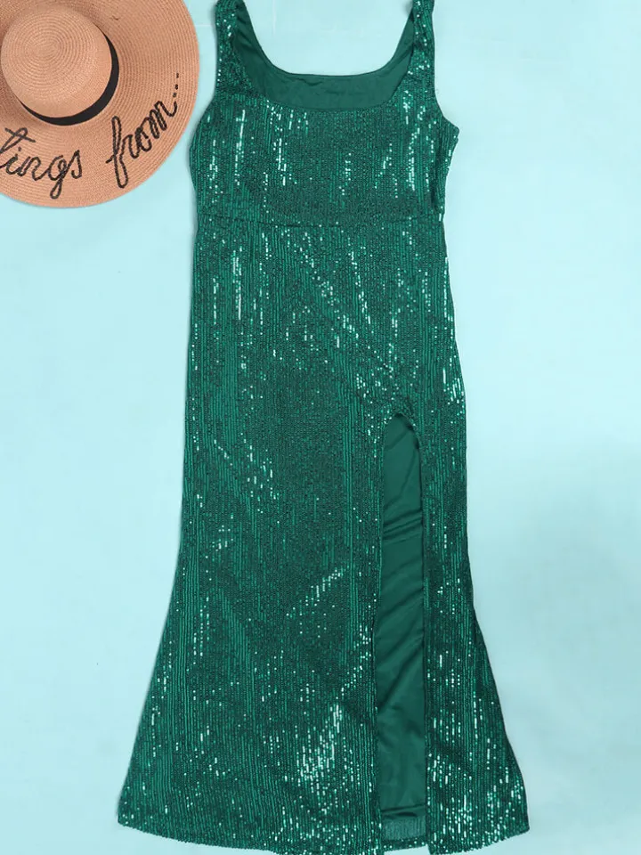 Sequin Sleevelesss Split Bodycon Maxi Dress