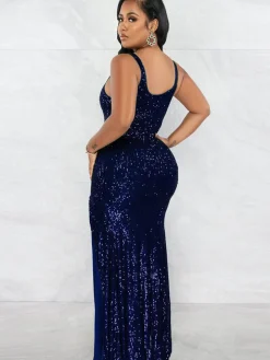 Sequin Sleevelesss Split Bodycon Maxi Dress