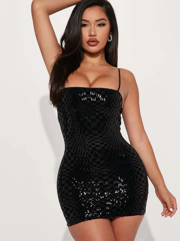 Sequin Spaghetti Strap Bodycon Mini Dress