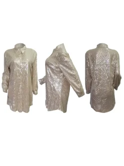 Sequins Long Sleeve Shirts Mini Dress