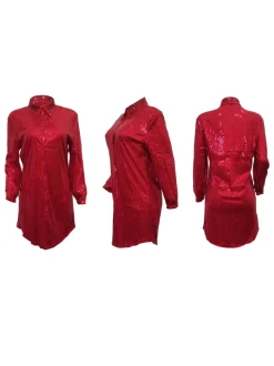 Sequins Long Sleeve Shirts Mini Dress