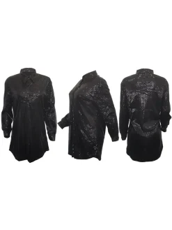 Sequins Long Sleeve Shirts Mini Dress