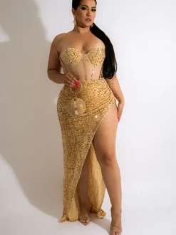 Sequins Sleeveless Split Maxi Dress