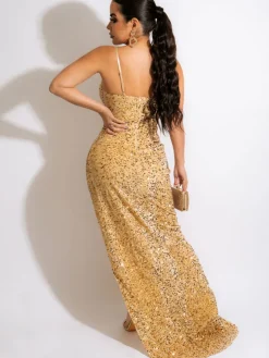 Sequins Sleeveless Split Maxi Dress