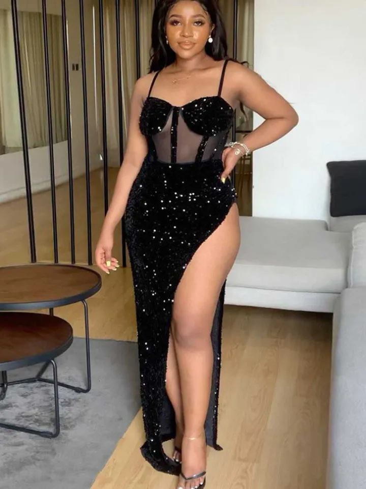 Sequins Sleeveless Split Maxi Dress