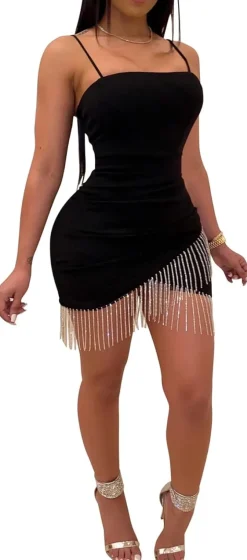 Sequins Sleeveless Tassel Bodycon Mini Dress