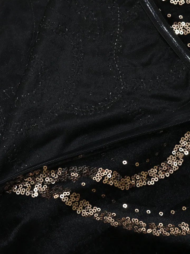 Sequins Strapless Velvet Maxi Dress