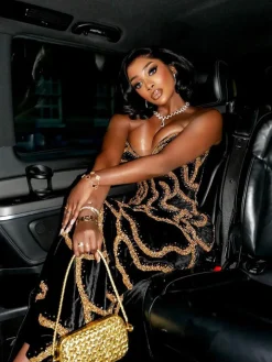 Sequins Strapless Velvet Maxi Dress