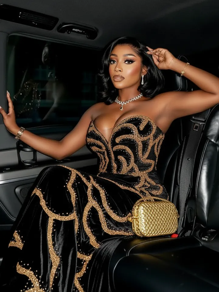 Sequins Strapless Velvet Maxi Dress