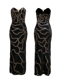 Sequins Strapless Velvet Maxi Dress