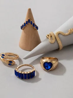 Serpent Imitation Emeralds and Diamonds Ring Set