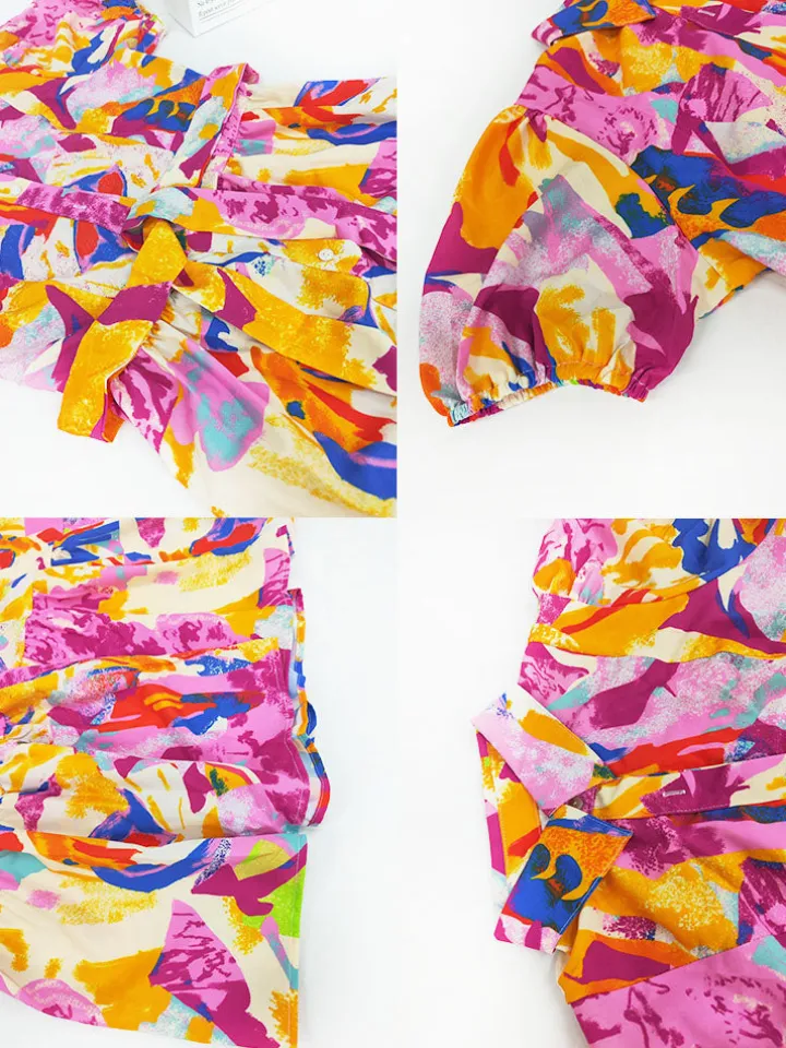 Short Lantern Sleeve Floral Print Midi Dress